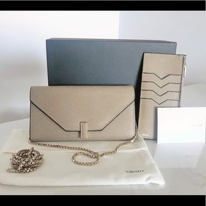 Valextra Iside continental purse w/ chain (Oyster)